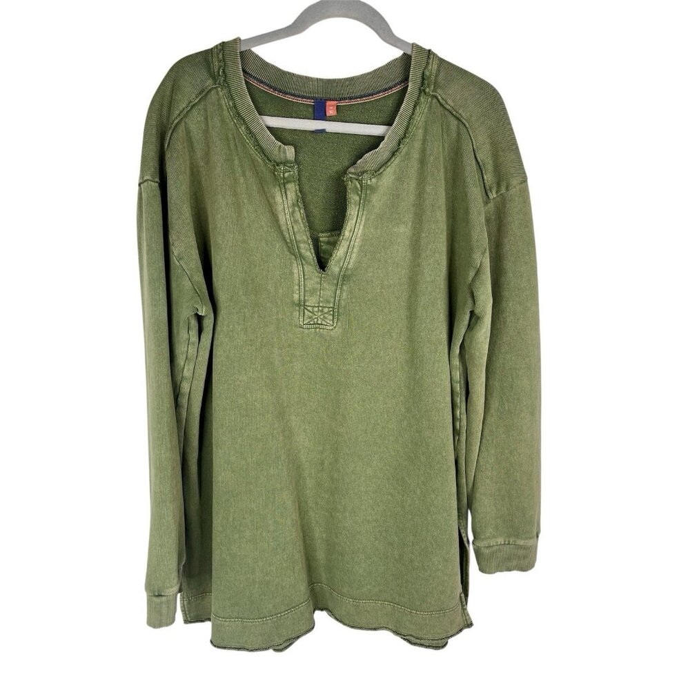 PILCRO Women's Green Faded Edge Split Hem Oversized Sweatshirt Tunic XL